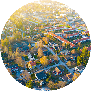 Flygvy av bostadsområde